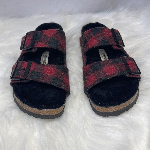 Birkenstock Arizona Plaid Shearling Sandals Sz 37/US 6 - Picture 3 of 7